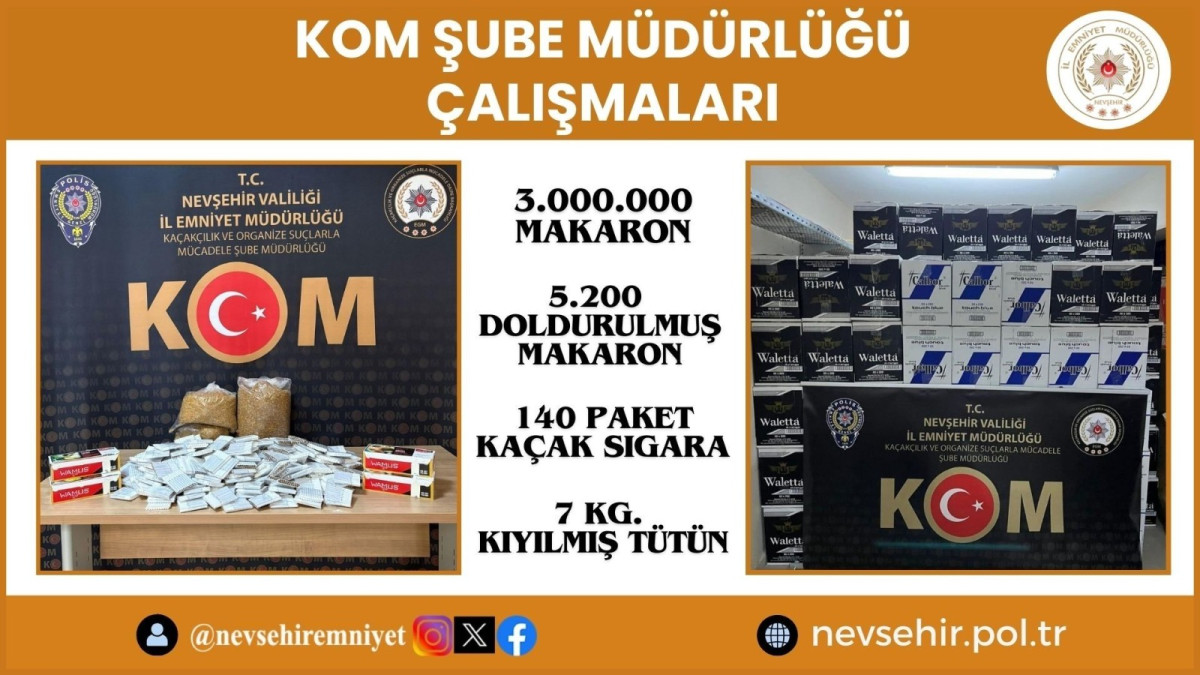 3 MİLYON KAÇAK MAKARON ELE GEÇİRİLDİ