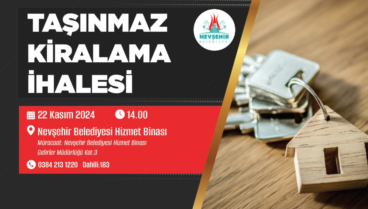 NEVŞEHİR BELEDİYESİ’NDEN TAŞINMAZ KİRALAMA İHALESİ